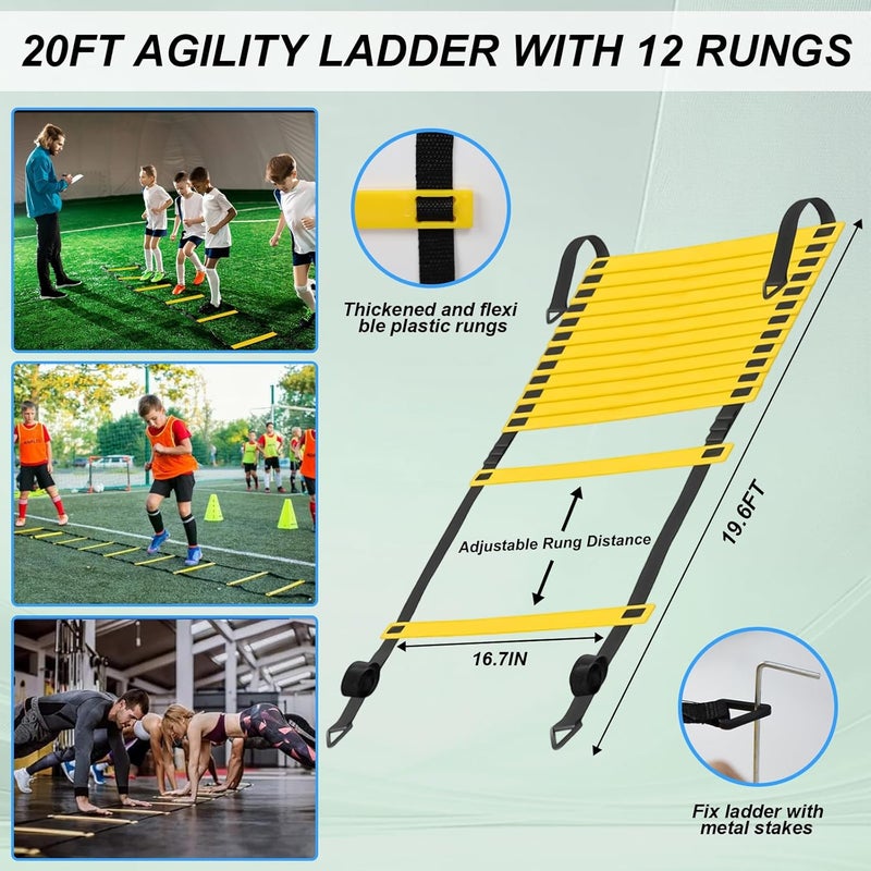 grestar Speed Agility Training Equipment Set, Agility Ladder 20ft, 12 Football Cones, Resistance Parachute/Soccer Kick Trainer, Jump Rope, 5 Resistance Bands, Football Practice Equipment for Kids Adults - Image 3